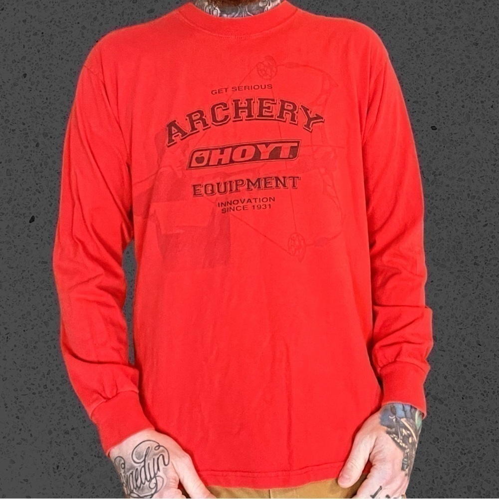 Vintage Hoyt long sleeve shirt archery bow hunting Gorp red black mens L